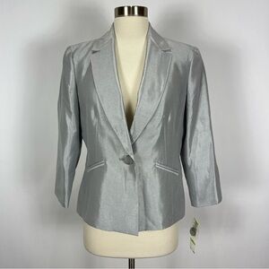 Le Suit Silver Shantung Blazer Jacket